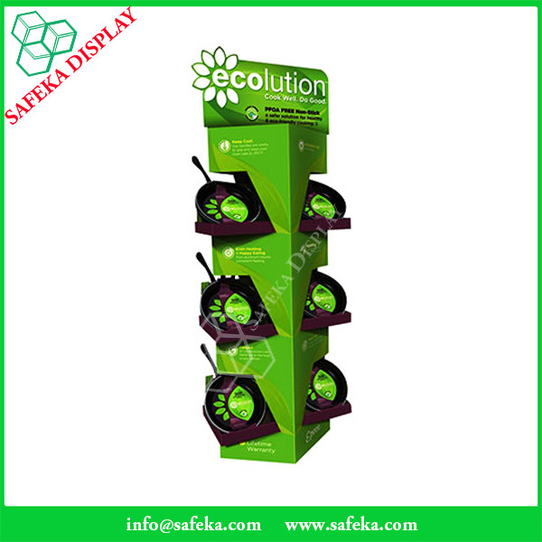 Creative design China Manufacturer Paper material shelf cardboard retail floor display stand for pans