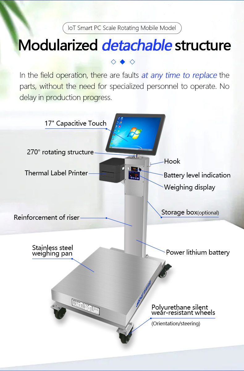 Weighing Industrial Platform Scale 60cm by 80cm with Rotating 15" Android Touchscreen