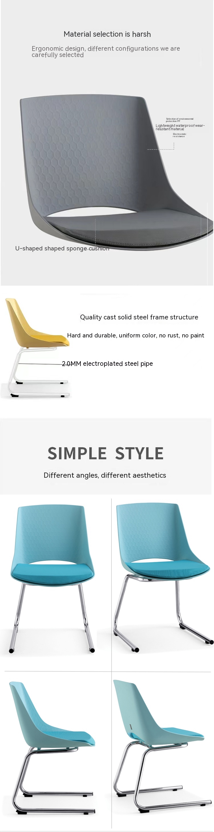 OEM ODM Office Sleigh Leg Modern Design Stackable Training Center Chairs with 0.33CBM