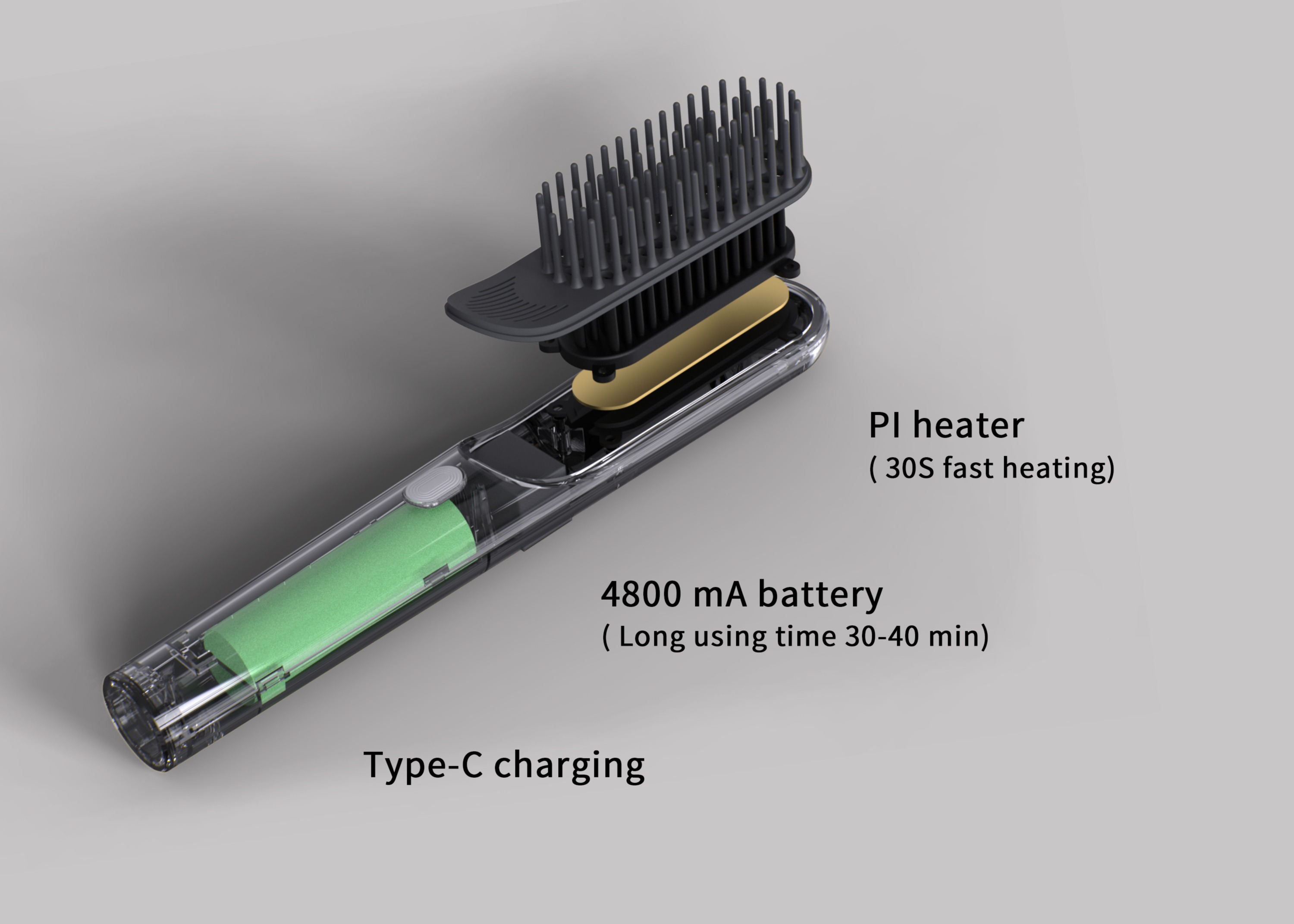 Rechargeable Cordless 3 Temperature Settings Anion Hair Straightener Brush