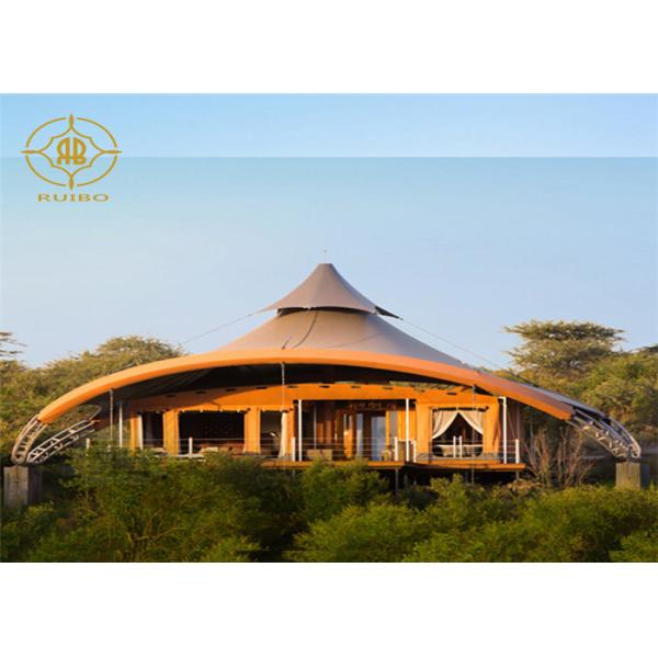 Double Split Top Cover Luxury Resort Tents Gray Yellow Lightweight PVDF Material