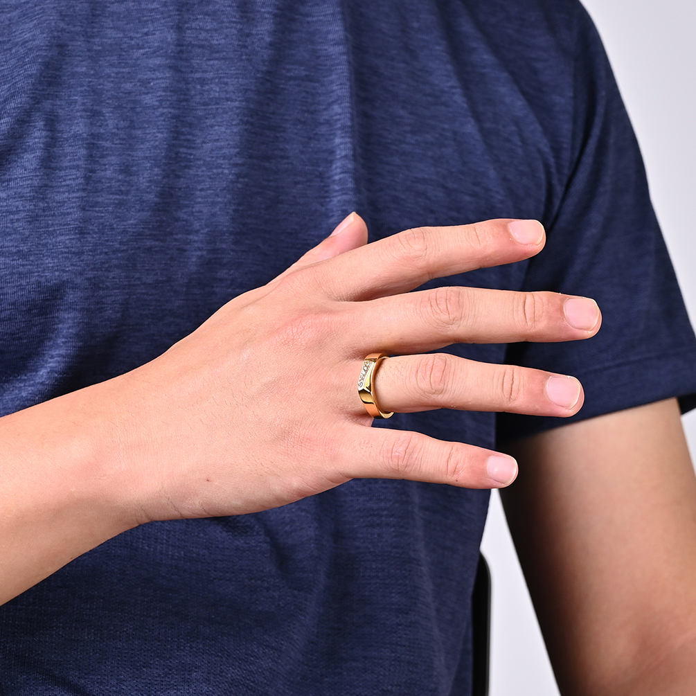 Gold Plated 316 Stainless Steel Ring Jewelry Men Stainless Steel Diamond Ring