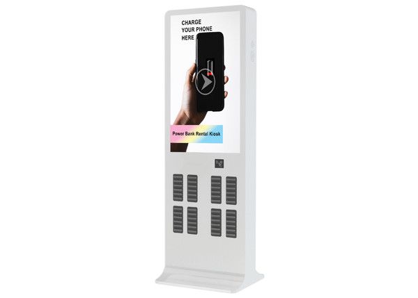 Advertising LCD Rental Phone Charging Kiosk Station With Credit Card Reader And