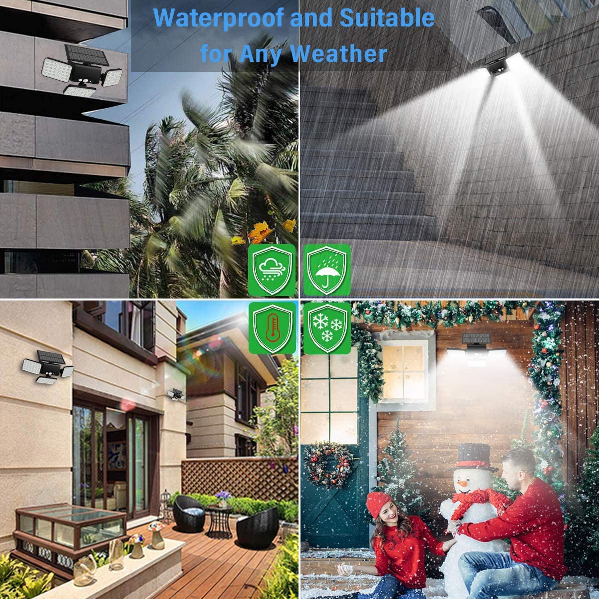 Adjustable Heads 1000lm 260Pcs LED Solar Motion Sensor Wall Light Outdoor