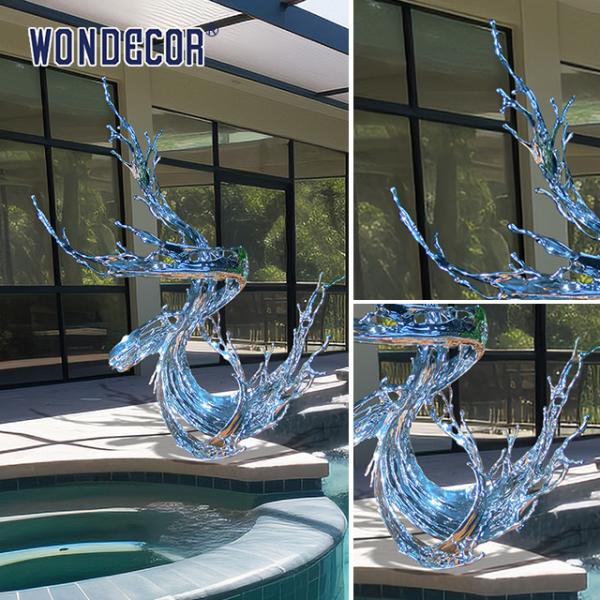 Large Outdoor Casting Stainless Steel Sculpture Swimming Pool Metal Decoration Abstract Water Flow