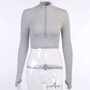 China OEMmaufactory Autumn New Slim Solid Sympotic cotton v-neck Long -sleeved Top wholesale
