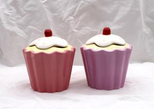 China Pink Ceramic Kitchen Canisters Dolomite Strawberry Ice Cream Curl Cone Cookie Jar wholesale