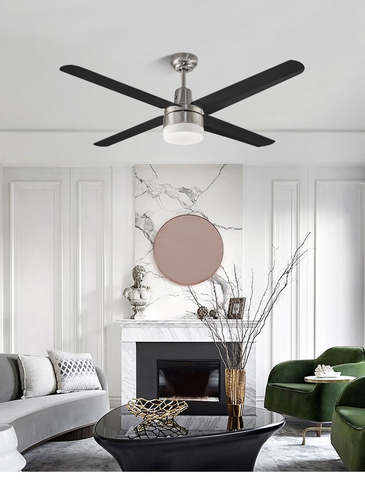 Strong Wind 52 Inches Modern Copper Motor 4 Black LED SS Blade Ceiling Fan with Light