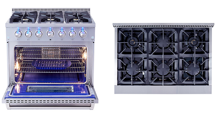 Dual Fuel Gas Range Oven 36inch 6 Burner Luxury Home Kitchen Appliance
