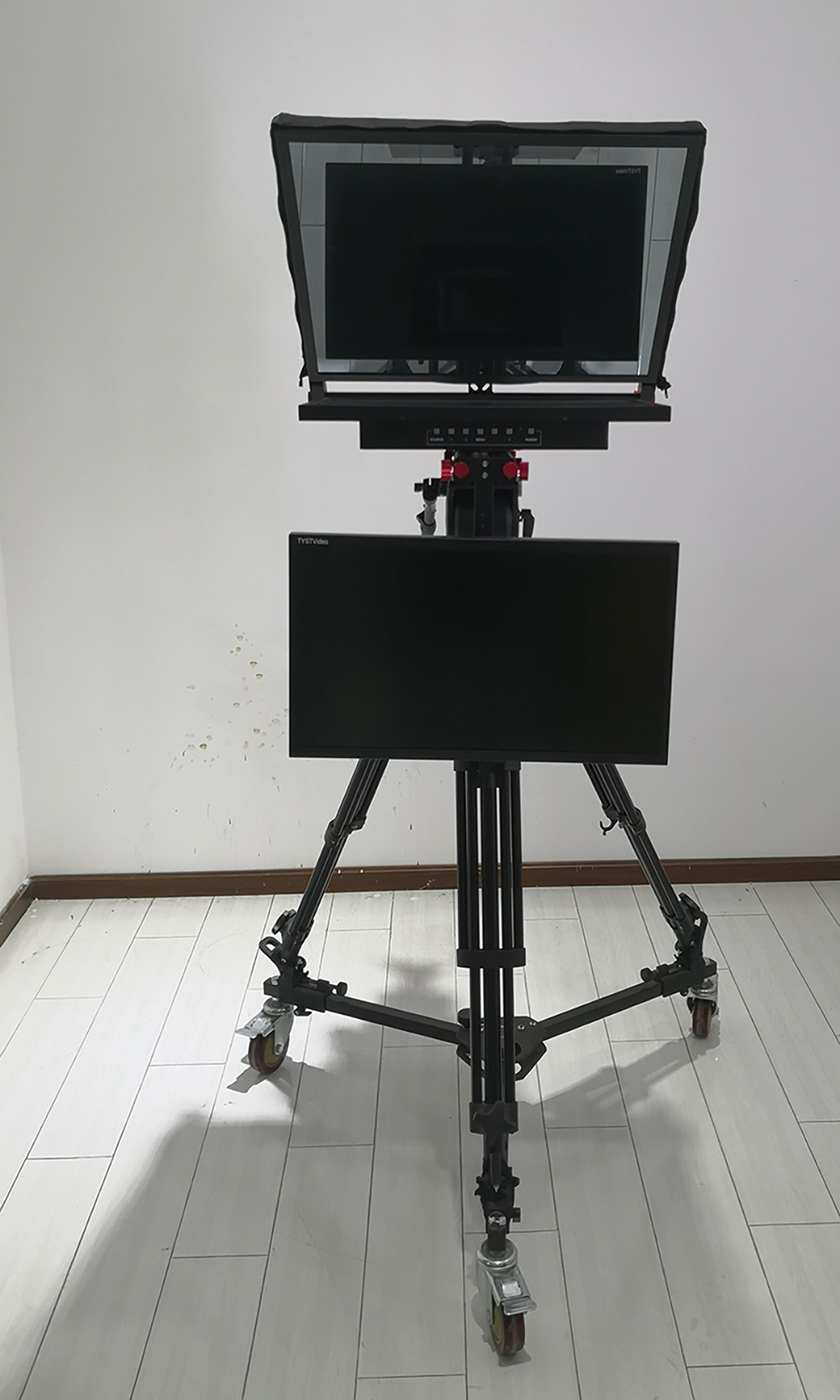 24 Inch Dual Screen TV Broadcast Studio Equipment with Prompter Caster and Wireless Remoter