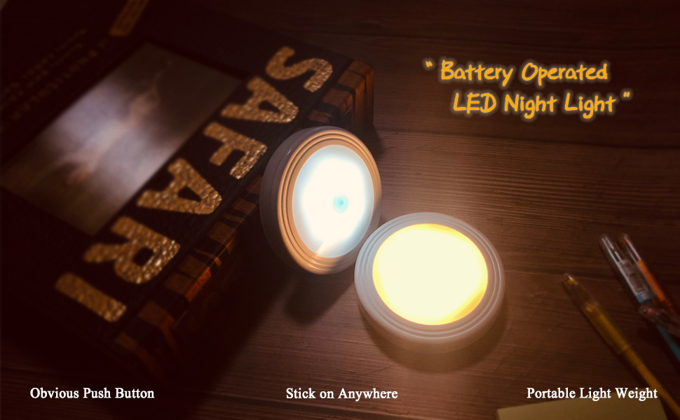 Battery Powered Operated Press Push On/Off Portable Touch Activated Stick on Touch Activated Tap Light LED Puck LiGHT Puck Light