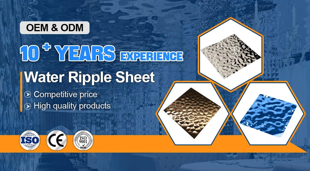 Golden Water Ripple Wave Decorative Color Sheet Mirror 302 304 304L Water Corrugated Stainless Steel Plate