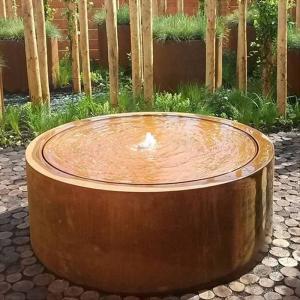China Decorative Outdoor Water Features Corten Steel Circular Water Tables 100cm wholesale