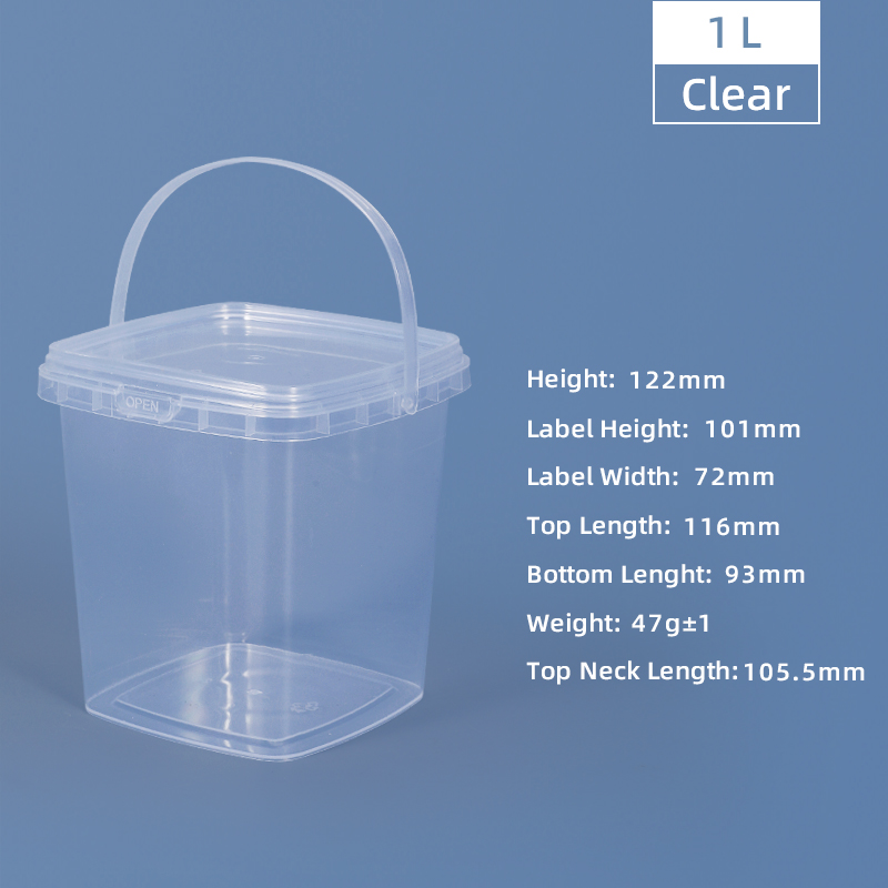 Customrized Logo 280ml 500ml 1L 2L Clear Thicken Square Plastic Buckets With Lids