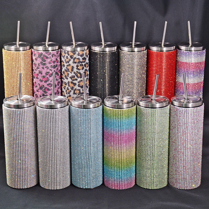 Personalized 20 Oz Plastic Water Bottle Bling Rhinestone Tumbler Water Bottle With Handle And Straw Screw Lids Double Wall Insulation