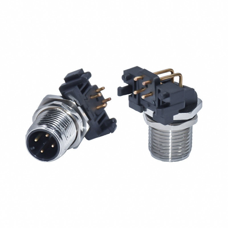 M12 Waterproof IP67 4pin Male 90 Degree PCB Panel Mount A Coding Connector