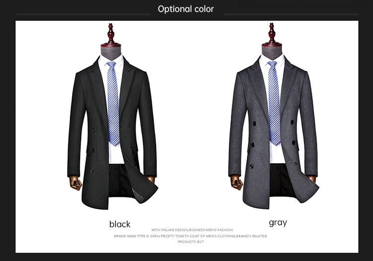 Business Casual Double-Breasted Men's Woolen Coat in Standard Thickness Canvas Fabric