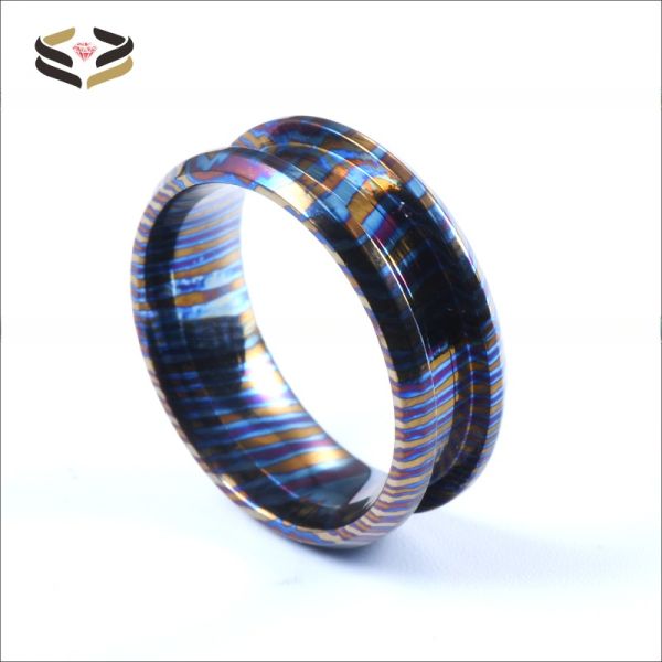 Customized Handmade Natural Colourful Timascus Rings Blank Inlay Ring for Men Width 8mm Third Party Appraisal Certificate