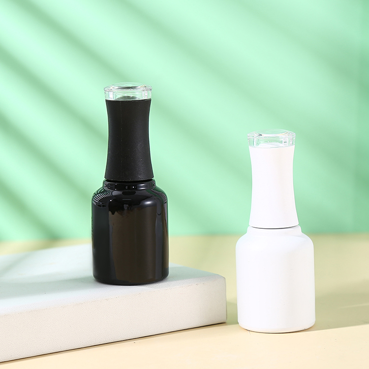 15ml White and Black Empty Gel Nail Polish Bottles Glass Body PP Cap Dupont Brush Clear Top Silver Gold Nail Polish Caps