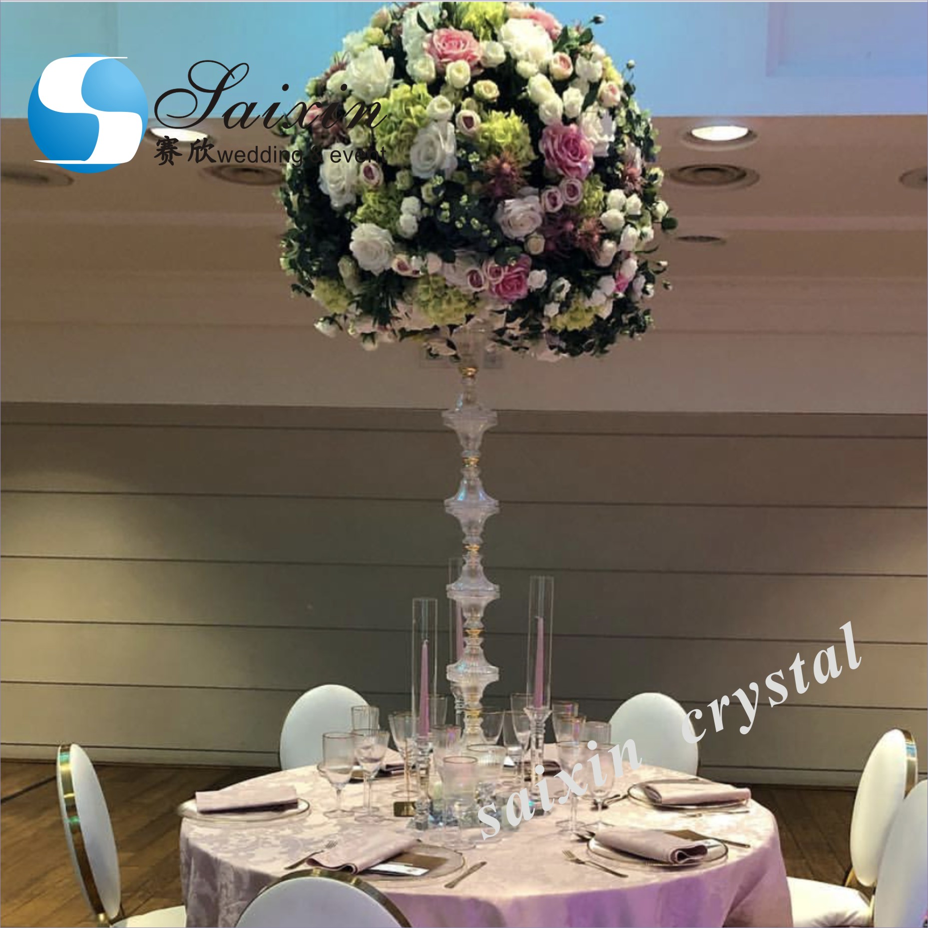 Wholesale long stem black crystal candelabra for wedding centerpiece