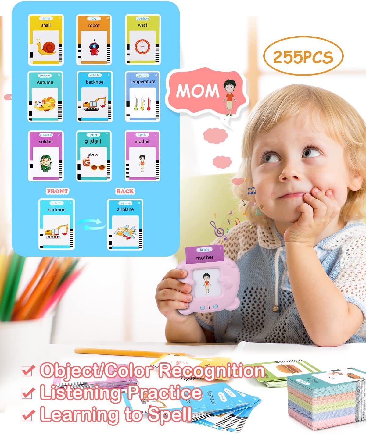 Children's Puzzle Flash Card Machine with Educational Features and Lithium Battery