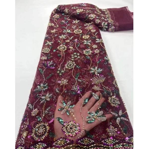 Easily Customizable Luxury Tulle French 3D Beaded Embroidery Mesh Lace Fabric for Women's Clothing Dance Dresses