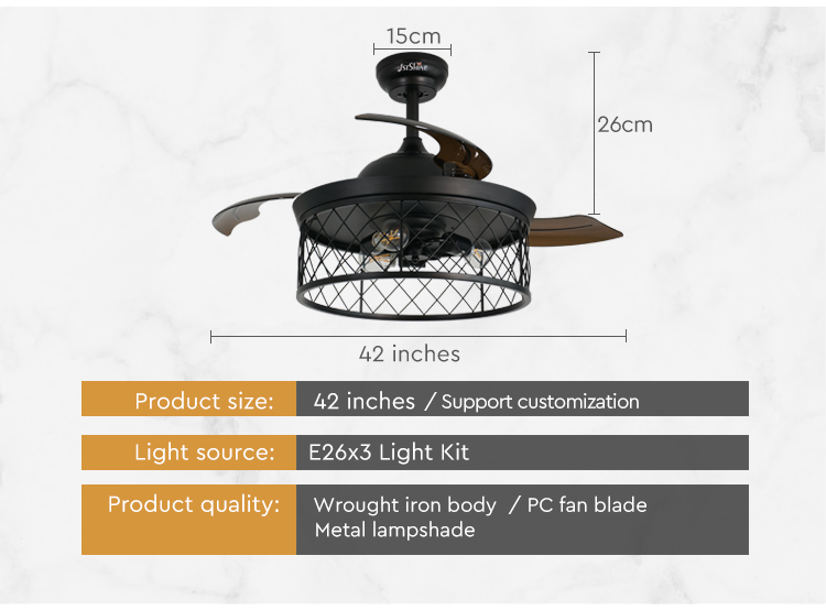 Customized Design 1stshine Ceiling Fan with Hidden Blades and LED Light in Black Color