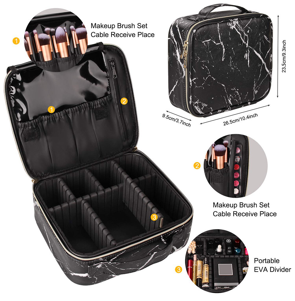 Multipurpose Marble PU Cosmetic Bag With Adjustable Dividers