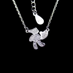 China Lovely Teddy Bear Necklace with Heart Toy 925 Sterling Silver Cubic Zircon Jewelry wholesale