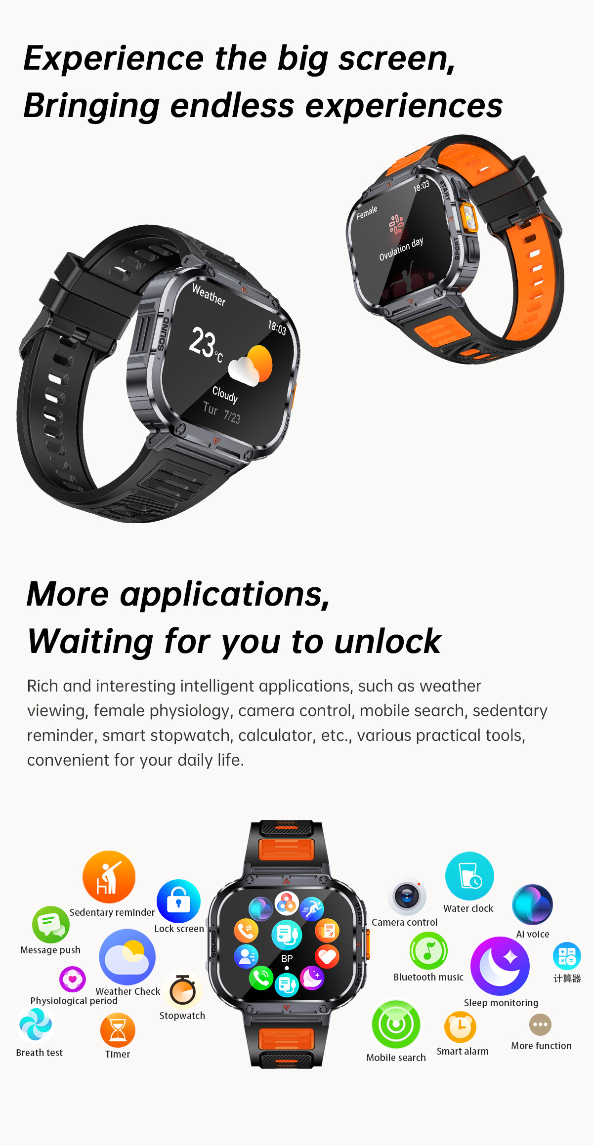 2.0" Military Rugged Outdoor Smart Watch Gps For Men Hiking 400mAh Battery