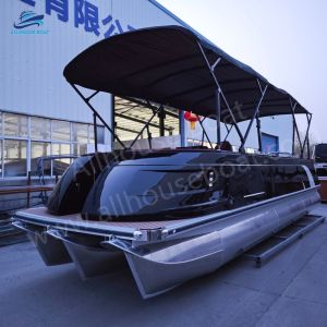 Aluminum Hull Material Fiberglass Pontoon Boat with 2.3m*8.2m Size and Bimini