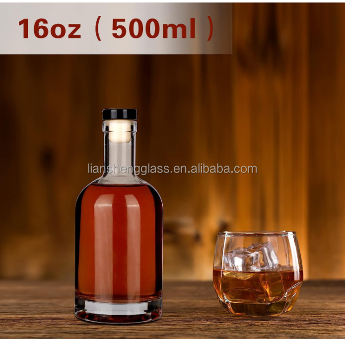 Rubber Stopper Sealing Type Customized Clear Glass Bottle for 500ml 700ml Spirits