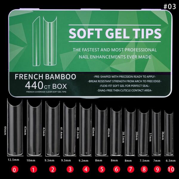 Customize Brand Long Coffin 550pcs Box Tapered clear Soft Gel Full Cover Nails Extension Press on Nail Tips