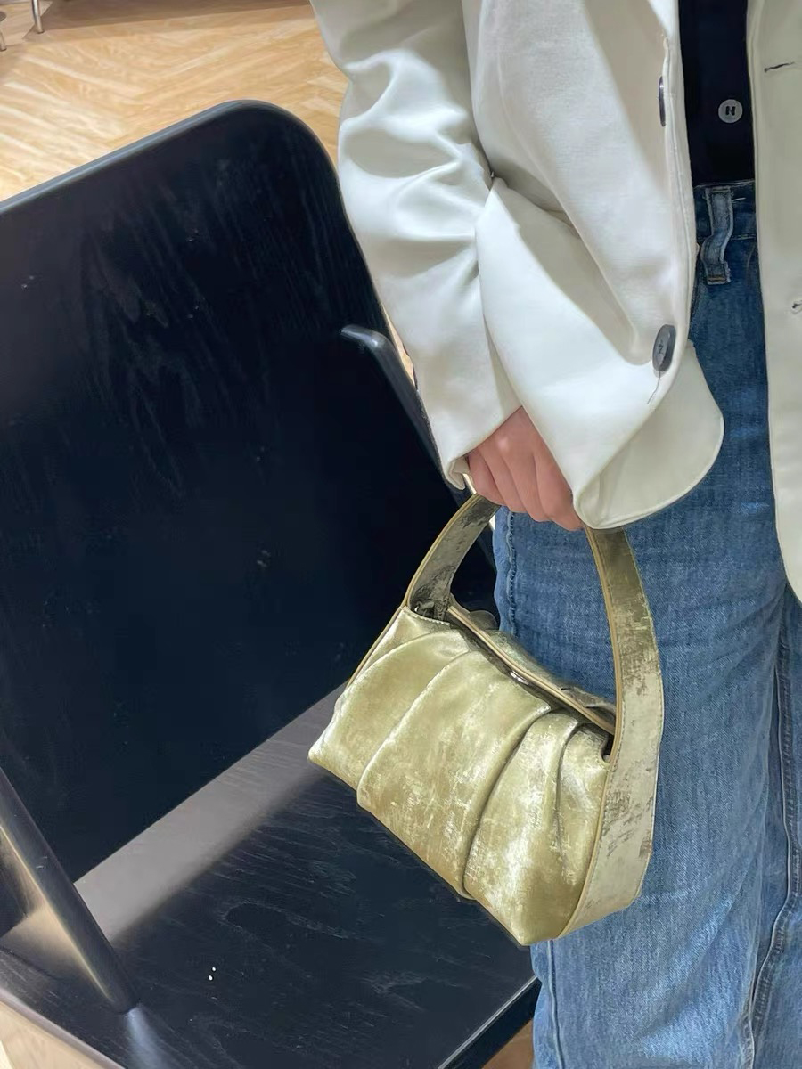 Custom Satin Cowhide Genuine Leather Shoulder Crossbody Bags for Women's Clouds Folds