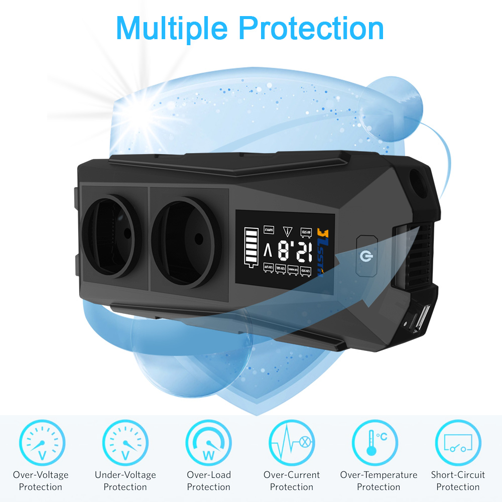 Portable 12V to 110V 220V Car Power Inverter with USB Type C