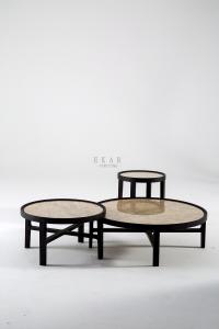 China Solid Wood Round Marble Top White Coffee Table Set wholesale