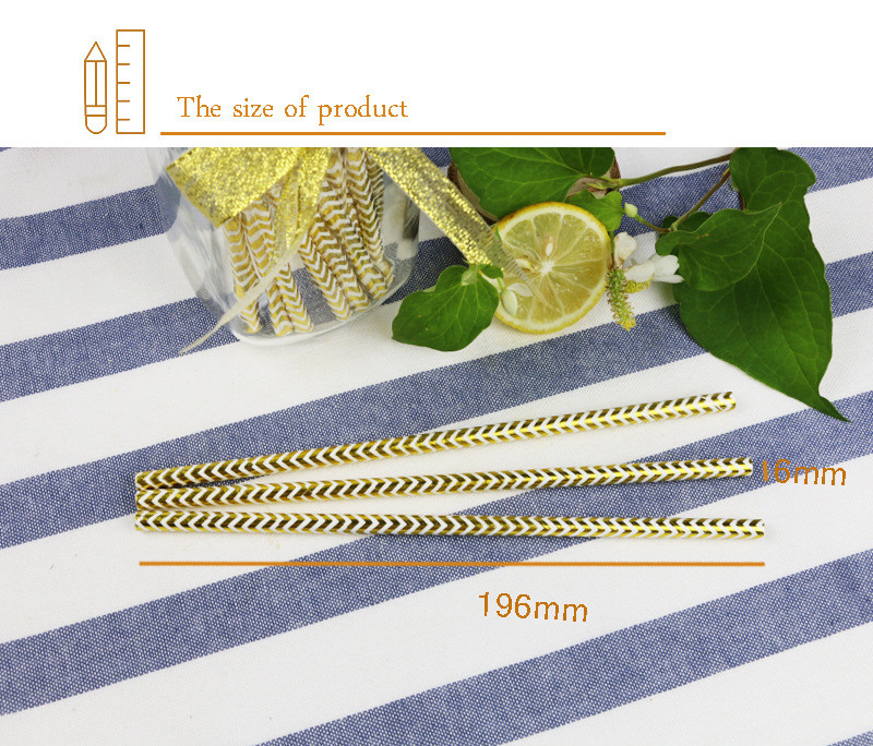 Recyclable Print Paper Drinking Straws In Bulk Gold Foil Pattern Iso9001