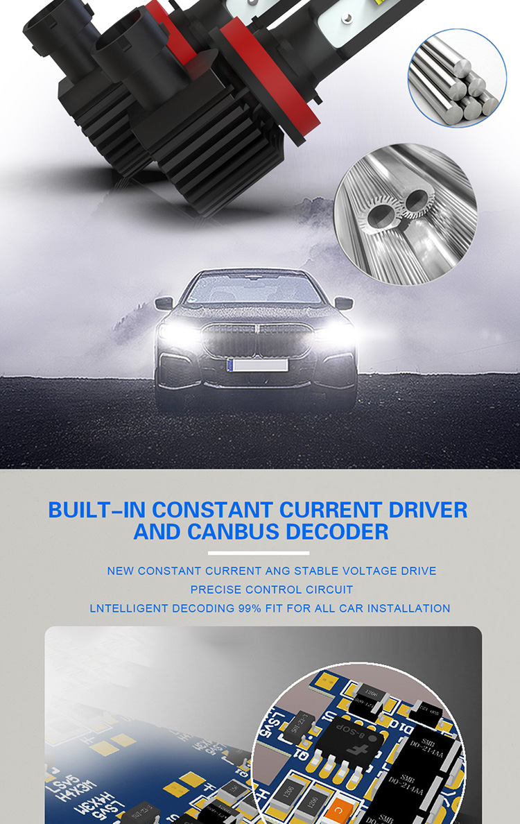 H7 H11 9006 Yellow Led Fog Light Bulbs 8000k Color Temperature