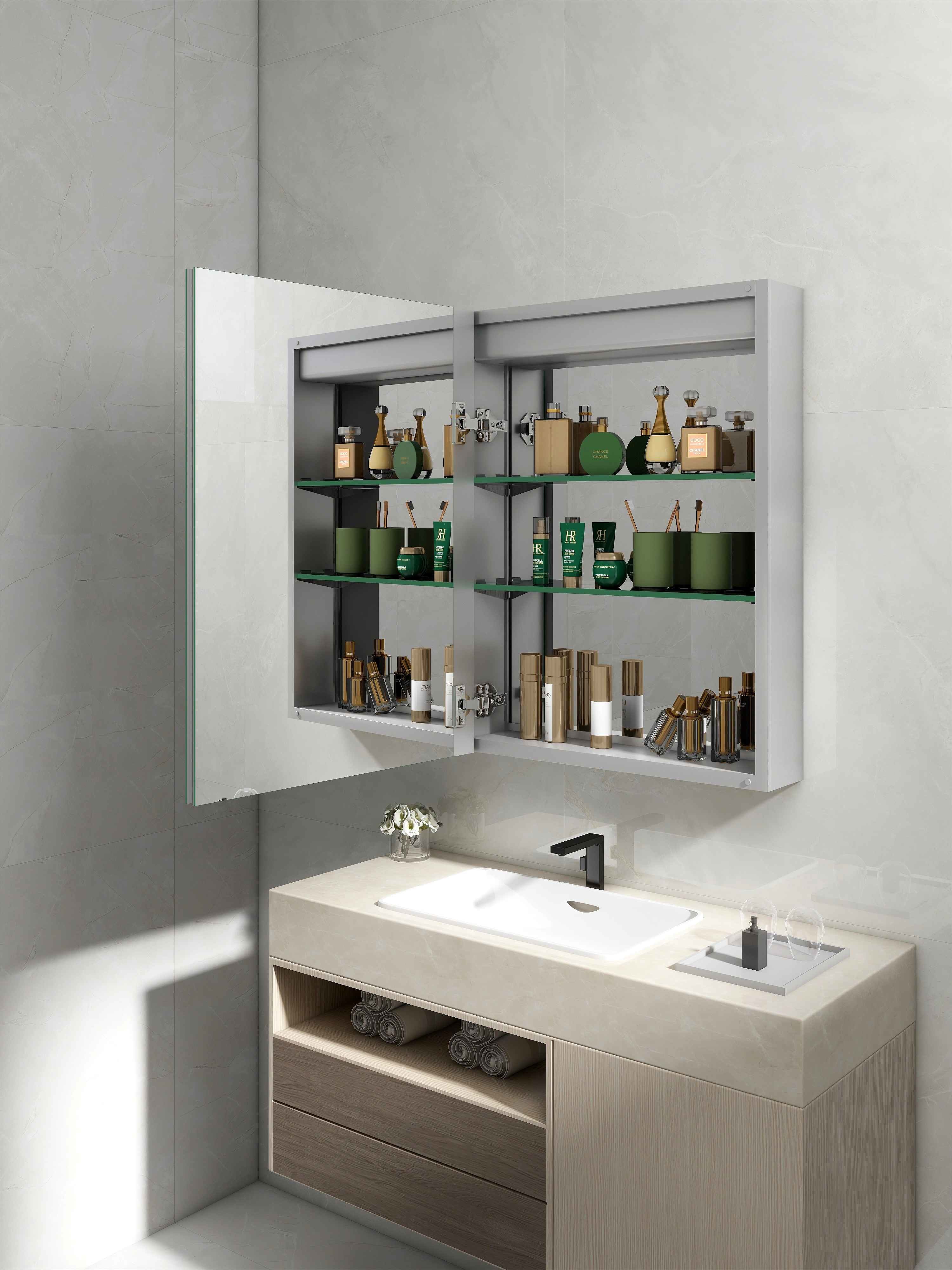 Anti Rust Clear Led Bathroom Cabinet With Mirror Customizable Adjustable Lighting