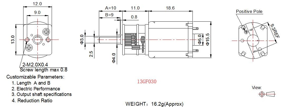 6v 12 Volt DC Motor High Torque , Mini Metal Square Gear Motor 13mm Diameter