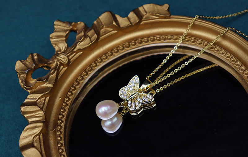 Butterfly Natural Pearl Necklace For Women Elegant Butterfly Pearl Chokers Necklace Wedding Gift Pearl Necklace Jewelry