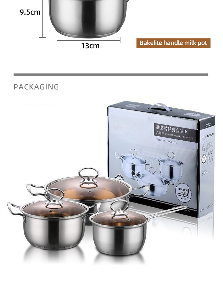 Amazon TOP Seller 6 PCS Flat Bottom Cooking Pot Sets Sauce Pan Soup Pot Frying Pan Sets For Kitchen