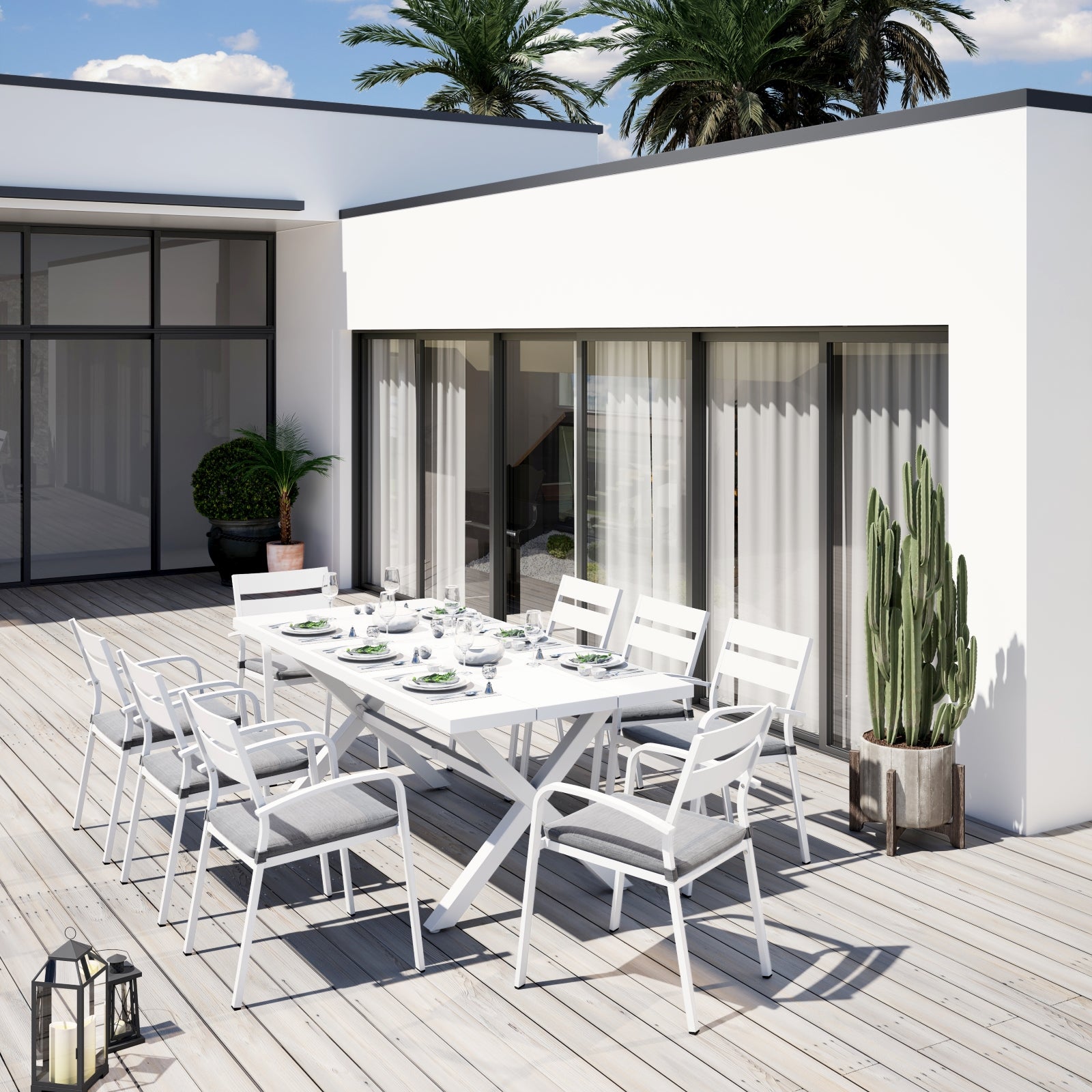 AJUNION X Shape Outdoor Dining Set for Restaurant 76"D x 36"W x 30''H Table Size