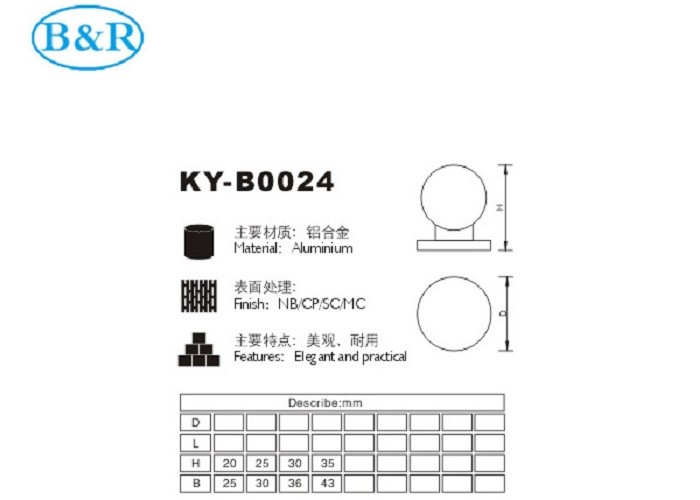 Round Ball And Knobs Aluminum Alloy Handles B0024 For Cabinet Kitchen