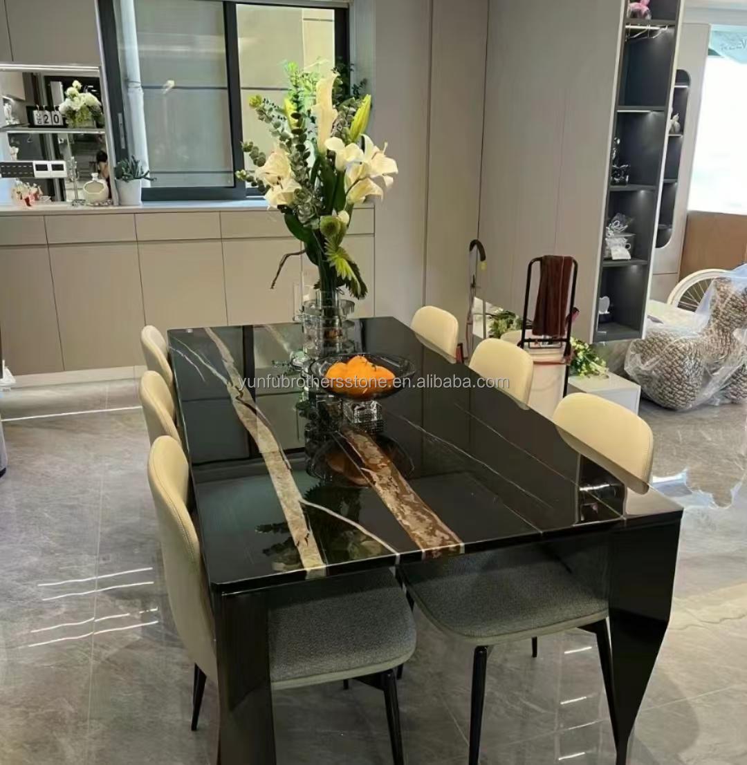 Hotel Table Modern Big Slab Black and Gold Vein Marble Flooring with Exotic Lauren 18mm