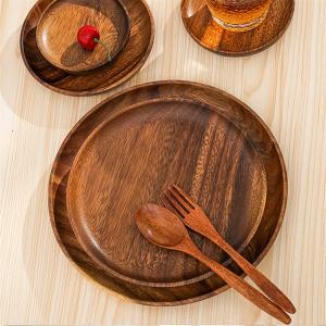 China Decorative Wooden Serving Plates Dinner Solid Round Acacia Wood Tray 18cm 20cm wholesale