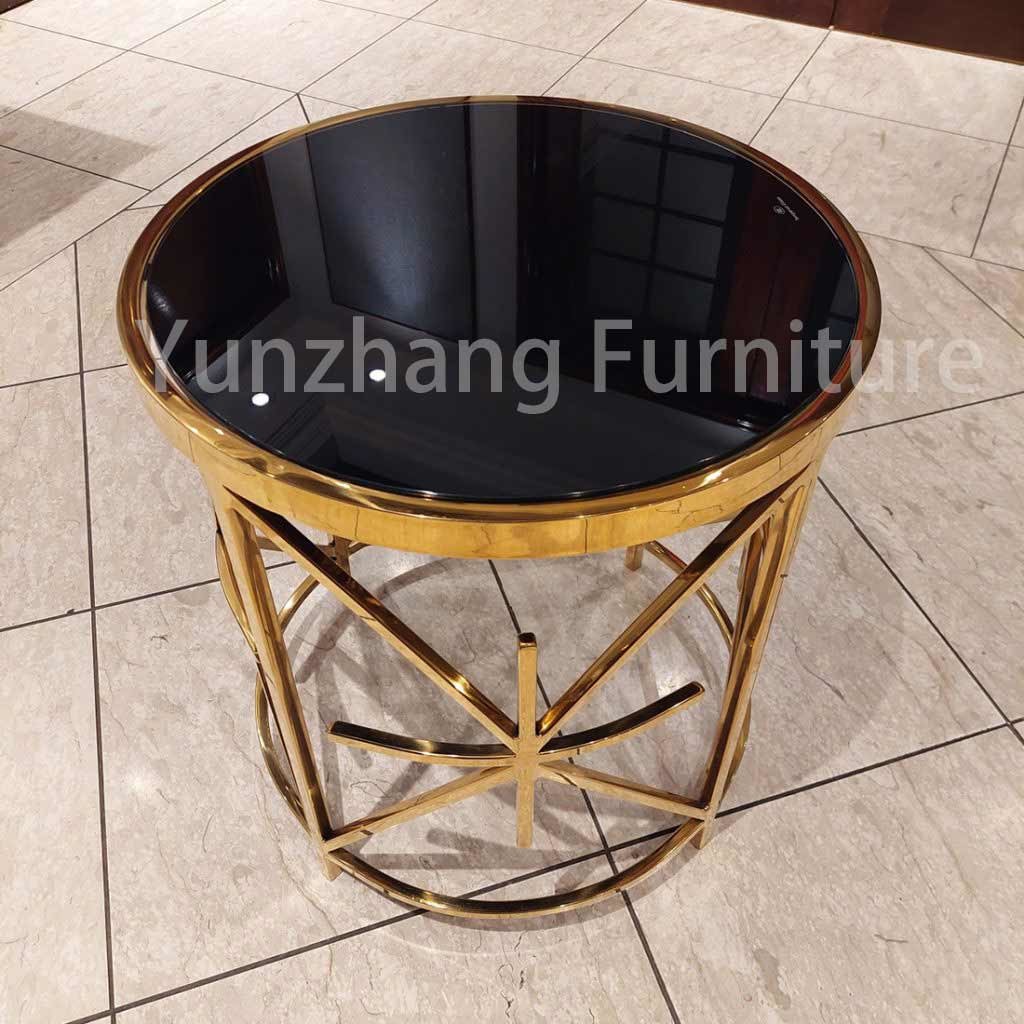 Luxury Round Side Table SS201 tempered glass Sofa Table For Living Room