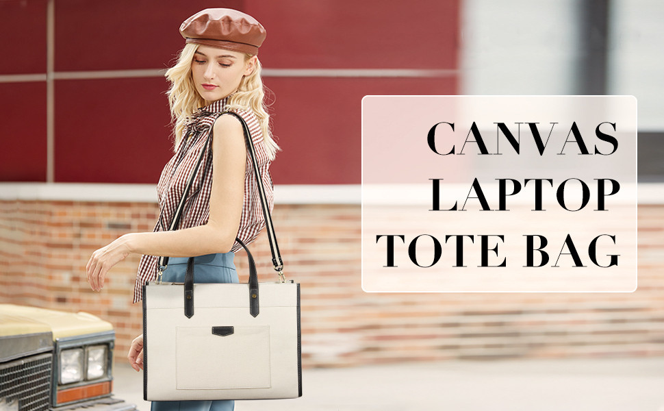 16x11.7x5.1 Canvas Laptop Tote Bag , Work Shoulder Bags For Travel Shopping