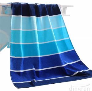 100% Cotton Soft Beach Towel Pool Towel Gradient Blue Striped Towel Bath Towel