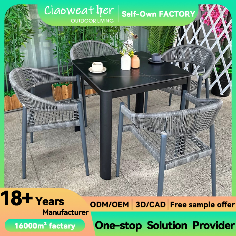 Y Mail Packing Garden Chair Outdoor Hotel Rattan Rope Dining Chair for Patio Villa Restaurant